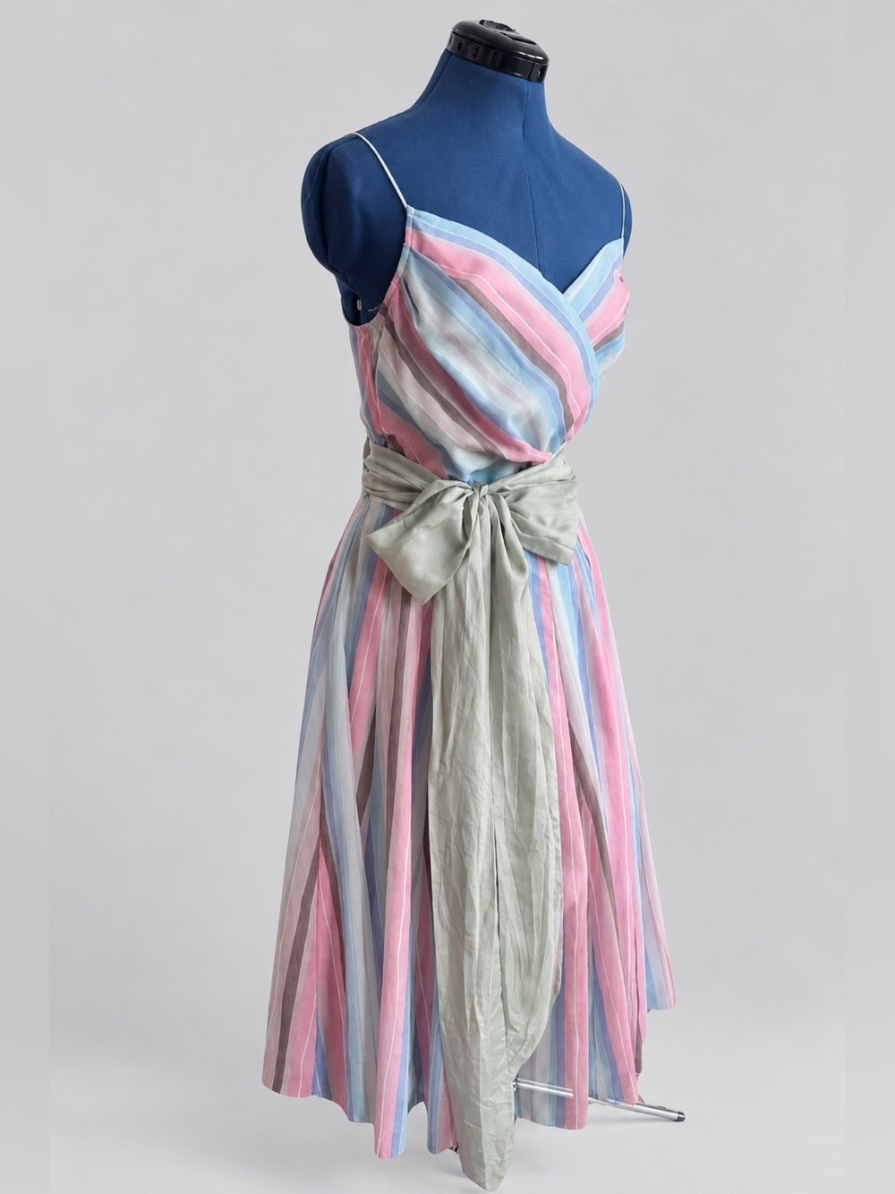 vintage Style C’est Moi rainbow striped strappy Sun Tea Party Sash Bow Dress M